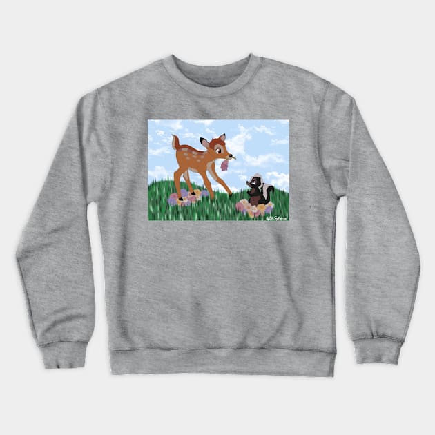 Bambi and Flower in the Flowers FULL COLOR Crewneck Sweatshirt by cenglishdesigns